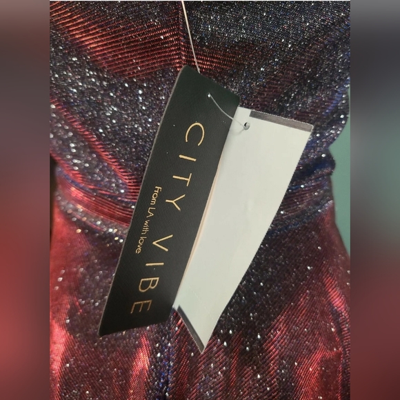 CITY STUDIO Plum Sparkly one shoulder asymmetrical cutout dress Size 7 NWT - Picture 4 of 4